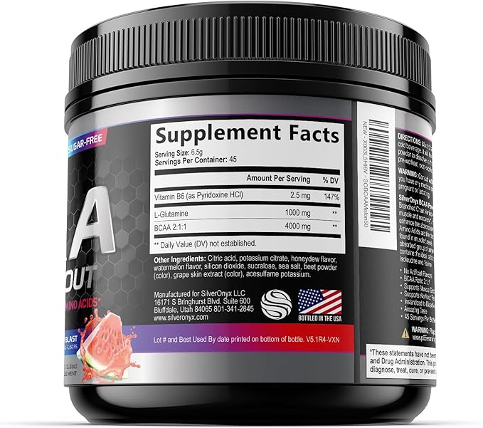 Post Workout Recovery Powder with BCAA - Extra Strength Muscle Recovery Drink Mix with L-Glutamine & Amino Acids - Sugar Free After Workout Hydration Powder Supplement - Watermelon Blast - 45 Servings