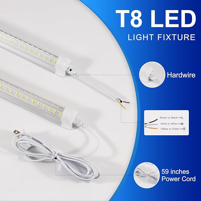 XLNYUUI Led Shop Lights,4FT LED Light 50W 6500K 7000LM Led Daylight,Garage Light Linkable Clear Cover Integrated V-Shape for Garage Warehouse Workbench Workshop(8-Pack)