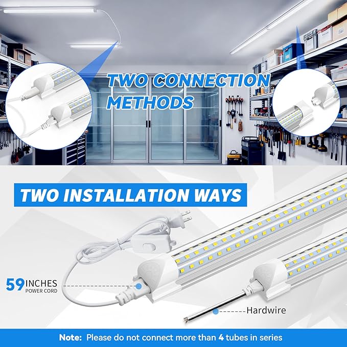 CNSUNWAY Led Shop Lights, 4FT LED Light 50W 7500LM 6500K Daylight White, D Shape Garage Light, Linkable Clear Cover T8 Integrated for Garage Workshop Workbench, ETL Listed(8-Pack)