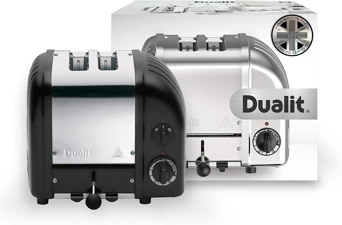 Dualit Classic 2 Slice NewGen Toaster - Stainless Steel - Hand Built in the UK - Replaceable ProHeat elements - Defrost Bread - Mechanical Timer - Matt Black Classic Toaster