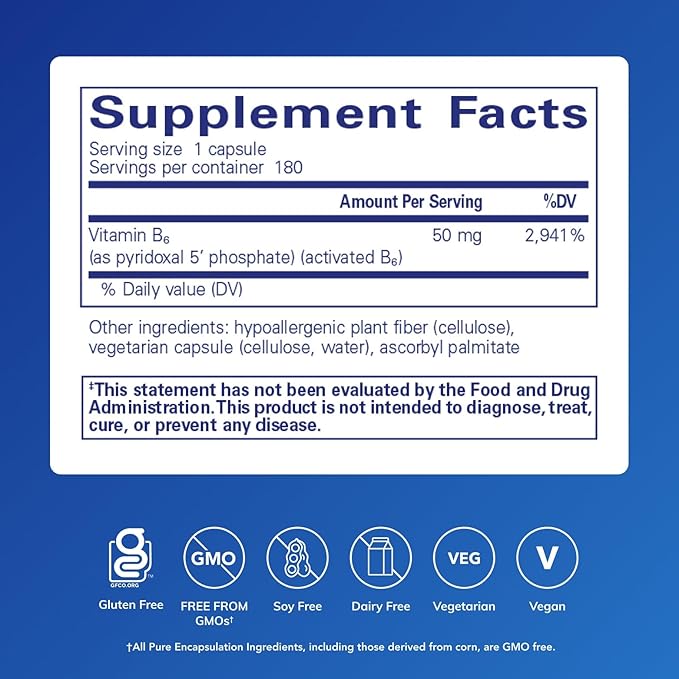 Pure Encapsulations P5P 50 - Active Vitamin B6 - Supports Energy Metabolism & Brain Health* - Gluten Free & Non-GMO - 180 Capsules