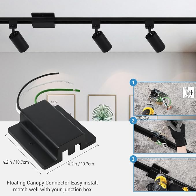 4-Light LED Track Lighting Kit with 3.3FT H Track Lighting Rails & Floating Canopy Connector, GU10 Track Light Kit, Modern Kitchen Track Lighting Fixtures Ceiling Spot Light, Black (No Bulbs)