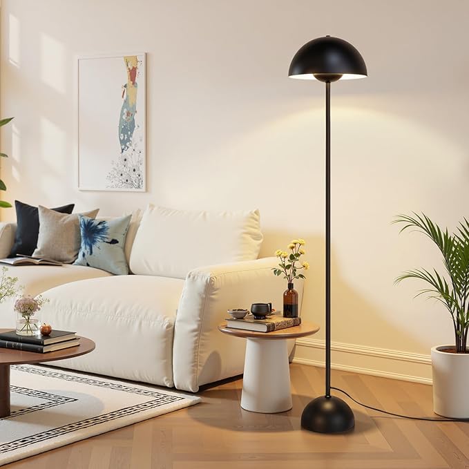 Coucrek 66'' Black Floor Lamp for Living Room, Industrial Standing Lamp with Unique Reflecting Shade, Modern Tall Floor Lamp for Bedroom Office Corner