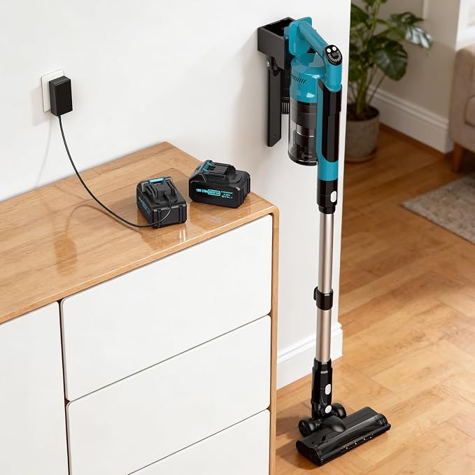 Cordless Vacuum Cleaner, 700W 60KPa Portable Stick Vacuum with 3 Modes, 2x4.0Ah Batteries, 6 in 1 Stick Vacuum Cleaner, Brushless Motor, 2L Dust Cup for Floor, Carpet, Car