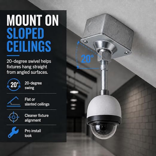 25 Pack Square Swivel Fixture Hanger Cover for Use with Square Electrical Boxes - Fits 1/2" and 3/4" Threaded Nipple and Conduit - Malleable Iron Swivel Hub with Steel Cover and Reducing Bushing