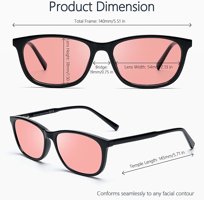 FL-Rose Tinted Blue Light Blocking Glasses for Migraine, Light Sensitivity, Photophobia & Fluorescent Glare JF6238