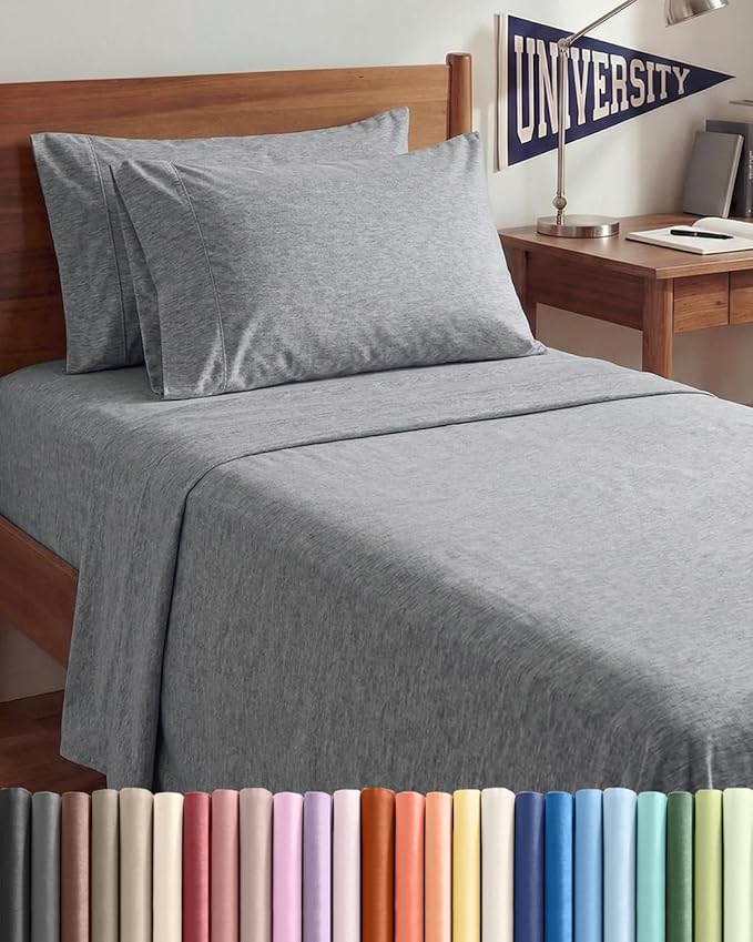 Twin XL 4 Piece Sheet Set - Comfy Breathable & Cooling - Soft Hotel Luxury Bedding Set with 8-16 Inch Deep Pockets - 1 Flat & 1 Fitted Sheet & 2 Pillowcases - Wrinkle Free & Easy Care - Heathered Grey