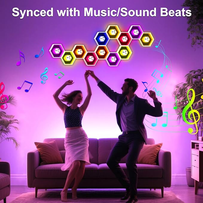 Hexagon LED Lights - 8 Pack Smart APP RGB Gaming LED Light with Remote Control & Music Sync Honeycomb Shape Hexagon Wall Lights for Bedroom, Living Room Wall, Gaming Decor