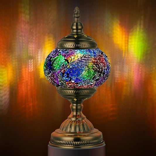 Marrakech Turkish Lamp Mosaic Table Lamps with Tiffany Style, Handmade Moroccan Lamp with Bronze Base Including LED Bulb for Living Room Bedroom Decor (Shard Colorful)