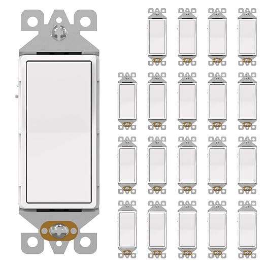 AIDA Matte White Single Pole Decorator Light Switch, 15Amp, 120/277V, Decorative Paddle Rocker Switch Replacement, Electrical Wall Switch,Residential/Commercial Grade, UL/CUL (20 Pack)