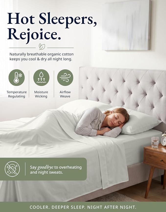 Lane Linen Queen Size Fitted Sheet, 100% Organic Cotton, 3-Piece Set (1 Fitted Sheet & 2 Pillowcases), Percale Weave, Ultra Soft, Breathable, Fits Mattress Upto 15" Deep - Glacier Grey (No Flat Sheet)