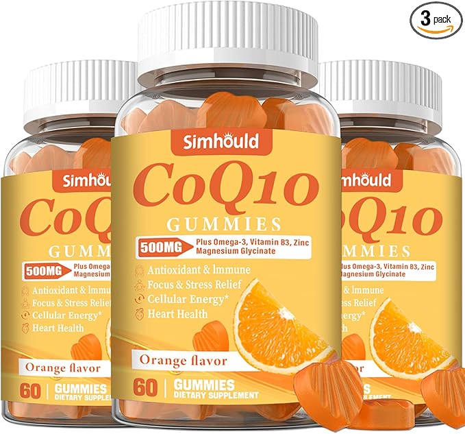 3 Packs CoQ10 500MG Gummies - Plus Omega-3, Magnesium, Vitamin B3 & Zinc - 3X Better Absorption Coenzyme Q10 Supplements for Heart Health, Cellular Energy & Antioxidant, Non-GMO 180 Counts