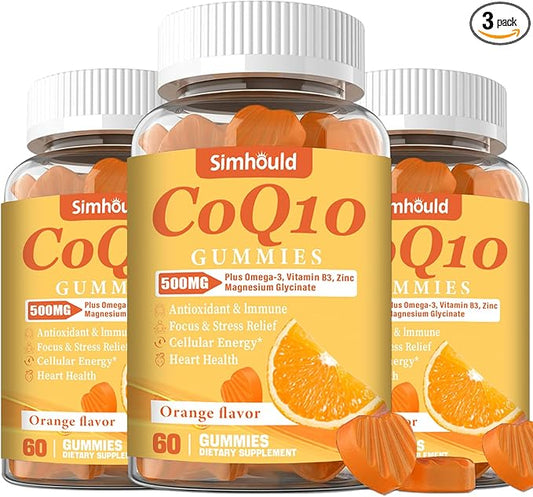 3 Packs CoQ10 500MG Gummies - Plus Omega-3, Magnesium, Vitamin B3 & Zinc - 3X Better Absorption Coenzyme Q10 Supplements for Heart Health, Cellular Energy & Antioxidant, Non-GMO 180 Counts