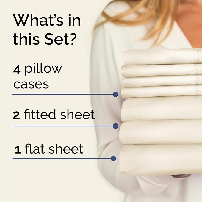 Split King 7 Piece Sheet Set - Comfy Breathable & Cooling - Soft Hotel Luxury Bedding Set with 8-16 Inch Deep Pockets - 1 Flat & 2 Fitted Sheet & 4 Pillowcases - Wrinkle Free & Easy Care - Off White