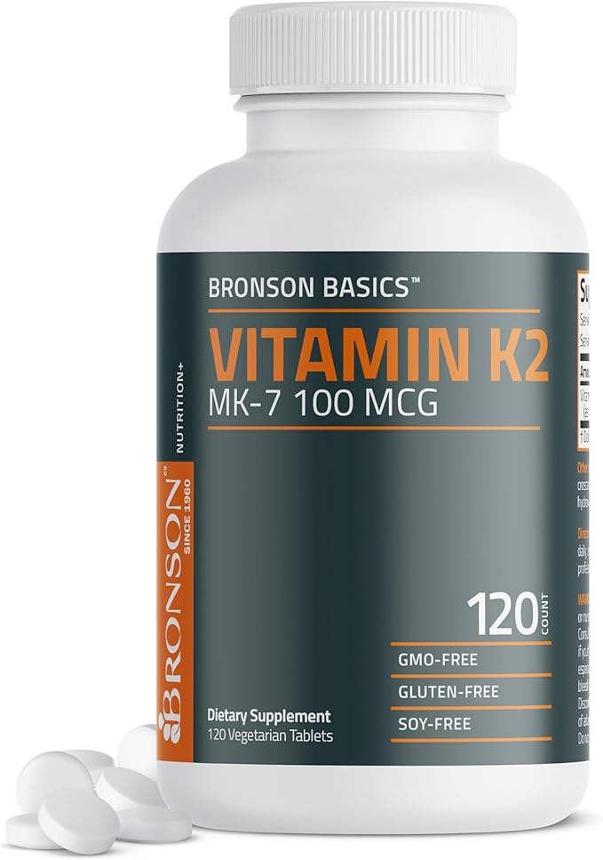 Bronson ビタミンK2 MK-7 100mcg、K2 MK7メナキノン、骨の健康サポート、非遺伝子組み換え、120錠