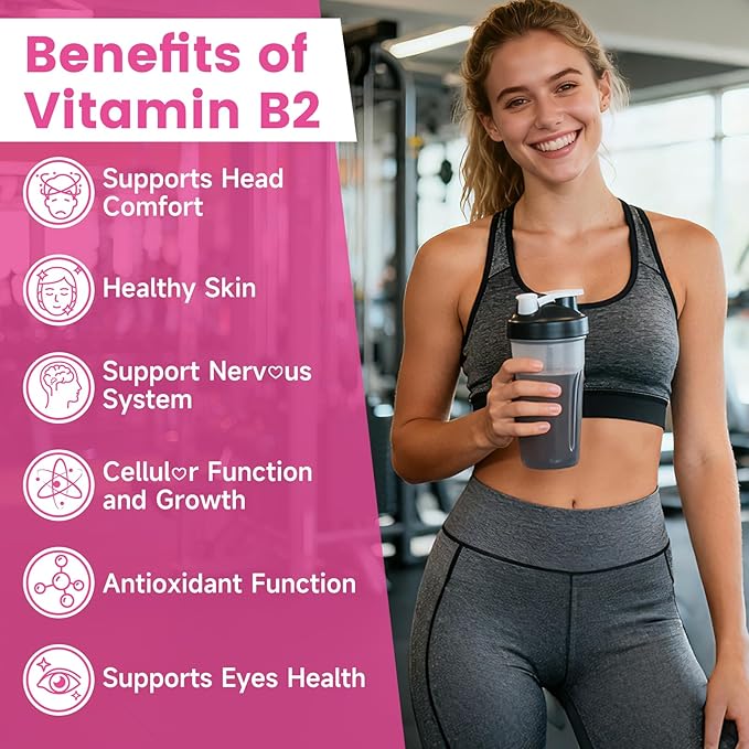 Lot de 2 Gommes Vitamine B2 Riboflavine 400mg avec Magnésium pour Enfants et Adultes, Gommes B2 pour le Soutien du Système Nerveux et la Santé de la Peau, Saveur Framboise, 120 Unités
