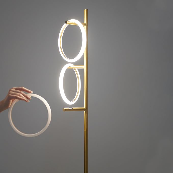 Brightech Saturn Floor Lamp, Great Living Room Decor, Tall Contemporary Standing Tree Light for Offices, Living Rooms, with 3 LED Heads for Bedroom Reading - Gold/Brass