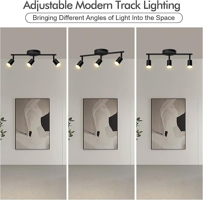 AUQUEE 3 Light Track Lighting Fixtures Ceiling, 12W/2700K Black Track Lighting with Acrylic Lampshade & Rotatable Light Heads, 20000hrs Lifespan, Modern LED Track Lights Ceiling for Kitchen/Hallyway