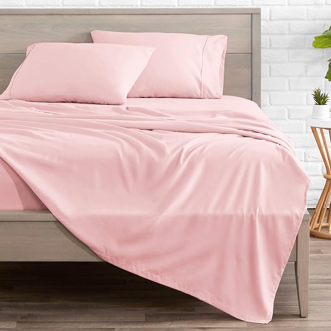 Bare Home Queen Sheet Set - 1800 Ultra-Soft Microfiber Queen Bed Sheets - Double Brushed - Deep Pockets - Easy Fit - 4 Piece Set - Bedding Sheets & Pillowcases (Queen, Light Pink)