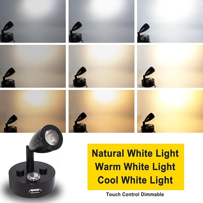 RV Lights Interior Fixture, 12V LED with USB Port RV Reading Light Dimmable Touch Bedside Light Warm White for Camper Trailer Caravan Truck Boat Motorhome Lighting