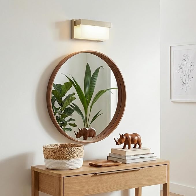 Battery Wall Sconce Champagne Gold Wall Light with On/Off Switch 8 inch LED Wall Lamp Acrylic Lampshade 3CCT Sconce Wall Lighting