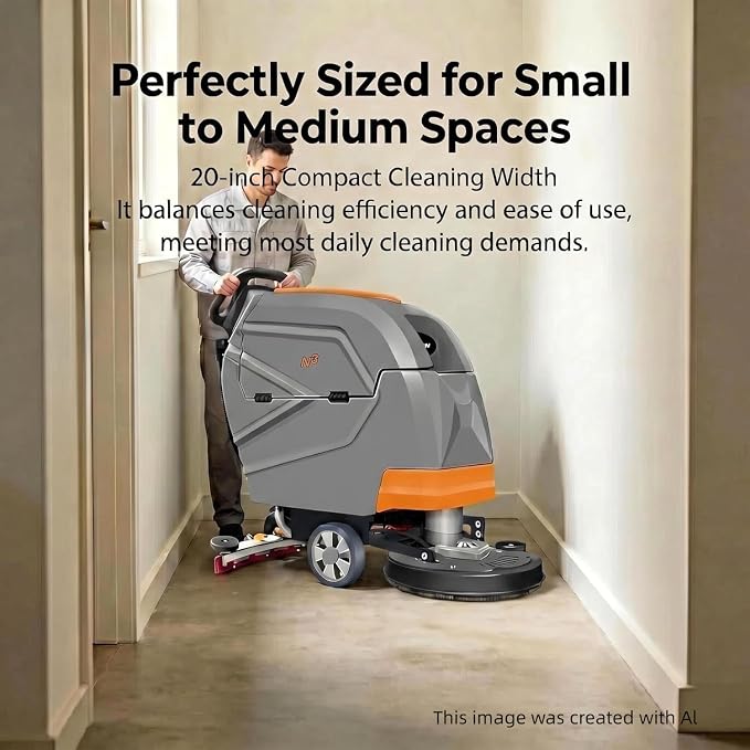 N3 20" Walk-Behind Floor Scrubber Kit, 13-Gallon Tank | sturdy build; small shops & narrow corridors; lightweight simple operation; 20"path; 31" squeegee; 13-Gal tank; 190 RPM
