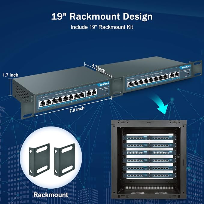 YuanLey 8 Port PoE Switch with 2 Gigabit Uplink, 8 PoE+ Port 100Mbps, 120W 802.3af/at, Extend Function, Metal, Fanless, Unmanaged Plug and Play Network Switch