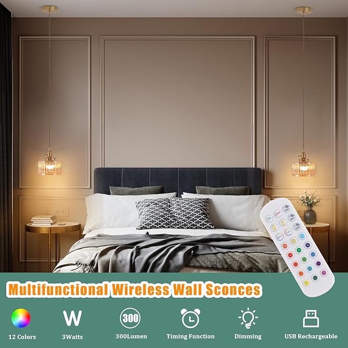 Shenmoyl Battery Operated Pendant Light 5000mAh Rechargeable Chandelier with Remote Control Wireless Adjustable Hanging Amber Striped Light for Kitchen Island Dining Room Hallway