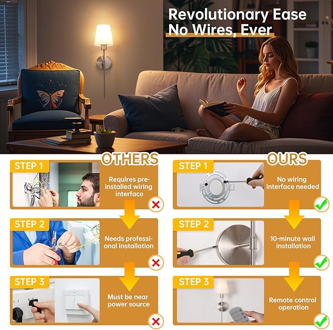 Shenmoyl Battery Operated Wall Sconces Set of 2, 80H Usage Time 22.6" Rechargeable Wall Light with Dimmable Bulb, 12 Colors Wall Sconce for Bedroom Living Room, Silver