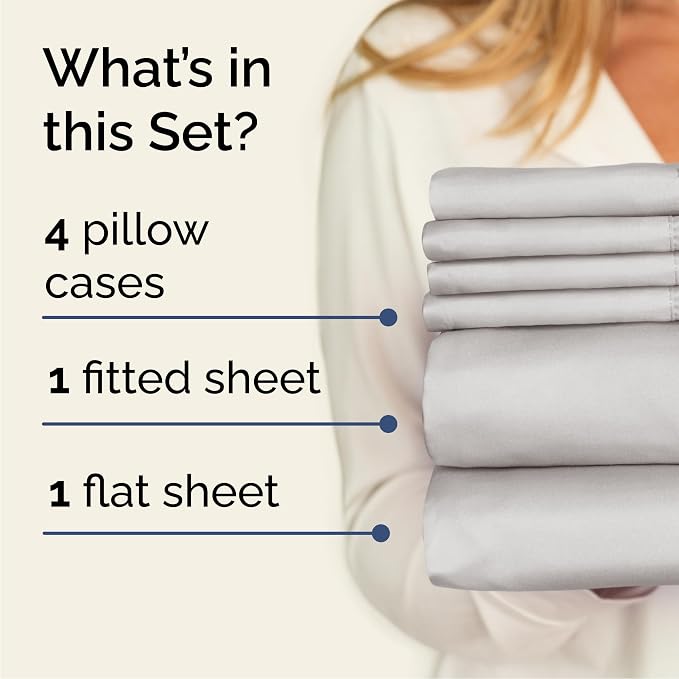 Cal King 6 Piece Sheet Set - Comfy Breathable & Cooling - Soft Hotel Luxury Bedding Set with 8-16 Inch Deep Pockets - 1 Flat & 1 Fitted Sheet & 4 Pillowcases - Wrinkle Free & Easy Care - French Grey