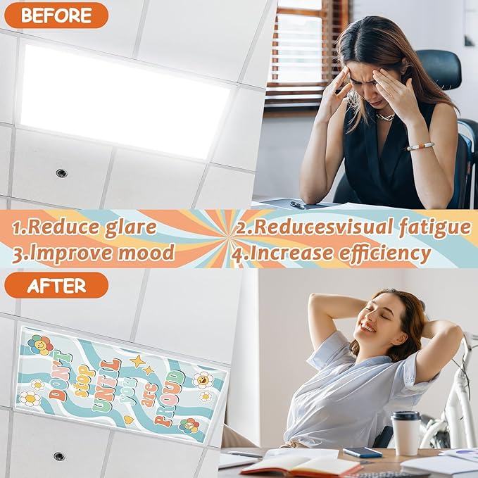 8 Pcs Fluorescent Light Covers with 80 Magnets Decorative for Classroom Ceiling Lights 4x2 Feet Magnetic Light Cover Filter Easy Install for Office Hospitals Drop Home Ceiling Supplies (Hippie Groovy)