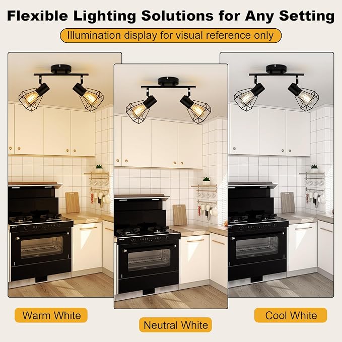 HiBay 2-Light Track Lighting Black, Rotatable Directional Ceiling Light Fixtures, Farmhouse Geometric Metal Cage Industrial Spotlight for Kitchen, Bedroom, Hallway, E26 Base (Bulbs Not Included)