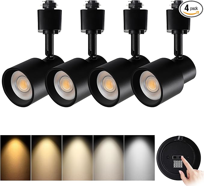 5-Color H Track Lighting Heads, 10W Dimmable LED Track Light Heads, 2700K-6000K Flexible Track Light Replacement Heads Kitchen Track Lighting Fixtures Accent Art Task, CRI90+24° Black 4-Pack