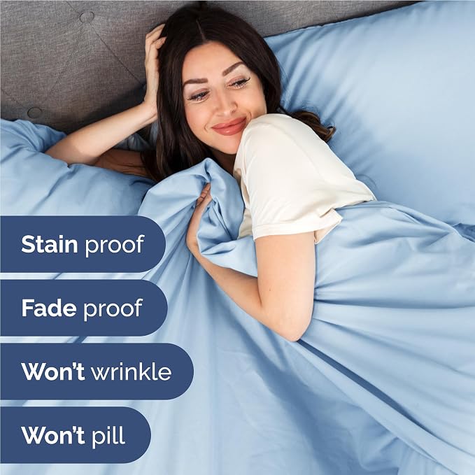 Full 6 Piece Sheet Set - Comfy Breathable & Cooling - Ultra-Soft Hotel Luxury Bedding Set with 8-16 Inch Deep Pockets - 1 Flat & 1 Fitted Sheet & 4 Pillowcases - Wrinkle Free & Easy Care - Baby Blue