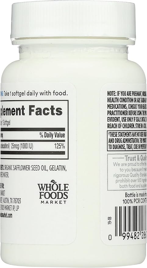 365 by Whole Foods Market, Vitamine D3 1000 UI, 250 gélules