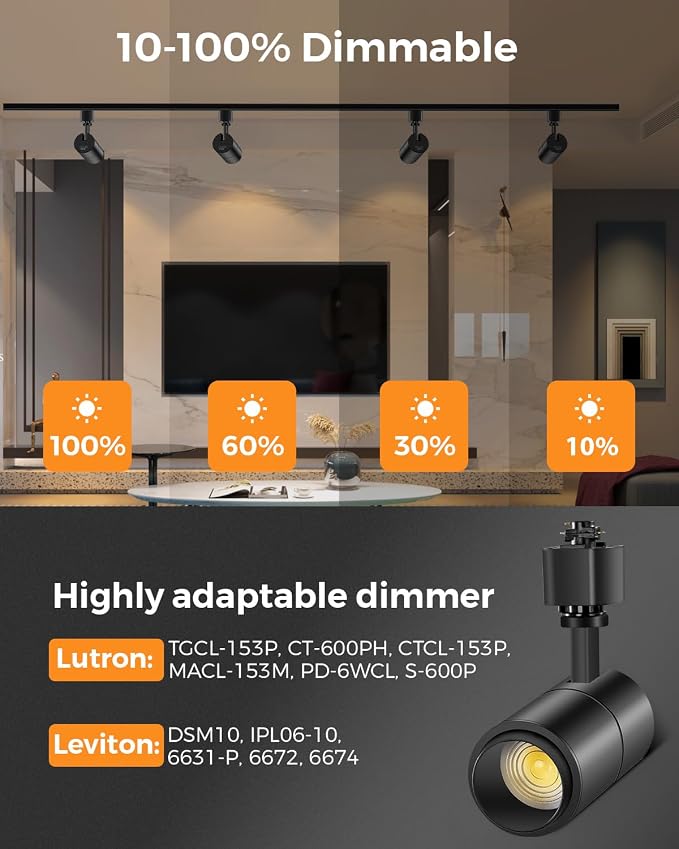 VANoopee 3-Color Zoomable 10W LED Track Lighting Heads H Type Track Light Heads Dimmable Bright Ceiling Spotlight Fixtures Accent Art, 3000K 4000K 5000K Adjustable, CRI90+ 15°-60° 1000lm Black 4 Pack