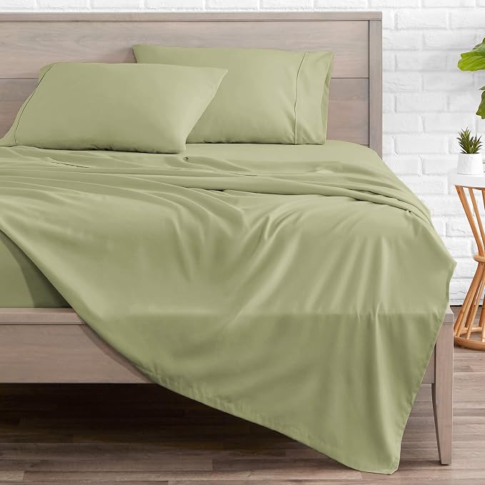 Bare Home Queen Sheet Set - 1800 Ultra-Soft Microfiber Queen Bed Sheets - Double Brushed - Deep Pockets - Easy Fit - 4 Piece Set - Bedding Sheets & Pillowcases (Queen, Sage)