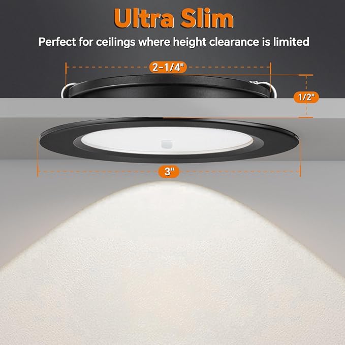 3" LED 12V Push Lights Built-in Switch Interior Bi-Color 12 Volt Red LED Puck Light Full Aluminum RV Dimmable Flush Mount Light for Camper, Boat, Trailer 4Pcs (Black, Cool White)