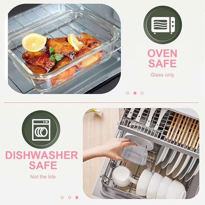 KOMUEE 30 Pieces Glass Food Storage Containers Set, Meal Prep Containers Set with Snap Locking Lids, Airtight Glass lunch Containers, Microwave, Oven, Freezer & Dishwasher,Pink