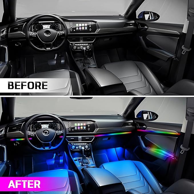 Interior Car LED Strip Lights,Acrylic LED Lights for Car with Dynamic Dreamcolor Chasing,175 inches 6 in 1 RGB Neon Strip Fiber Optic Ambient Lighting Kits with Remote APP, for Inside car Decorations