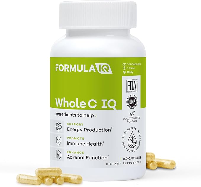 FIQ Formula IQ - Whole C IQ - Natural Vitamin C Supplements with Amla Fruit Extract - Iron, Energy, & Immune Support from Whole Food Sources - High Absorption Vitamin C Capsules - 90 Capsules