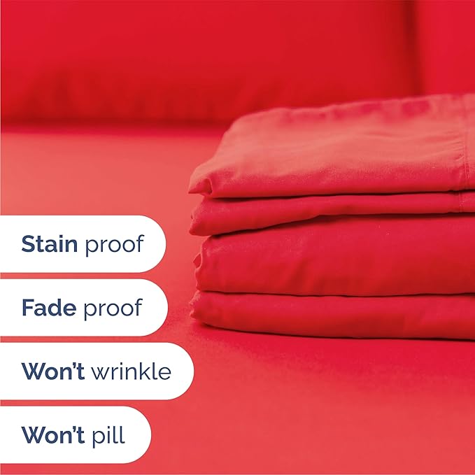 Queen 6 Piece Sheet Set - Comfy Breathable & Cooling - Ultra Soft Hotel Luxury Bedding Set with 8-16 Inch Deep Pockets - 1 Flat & 1 Fitted Sheet & 4 Pillowcases - Cozy, Wrinkle Free & Easy Care - Red