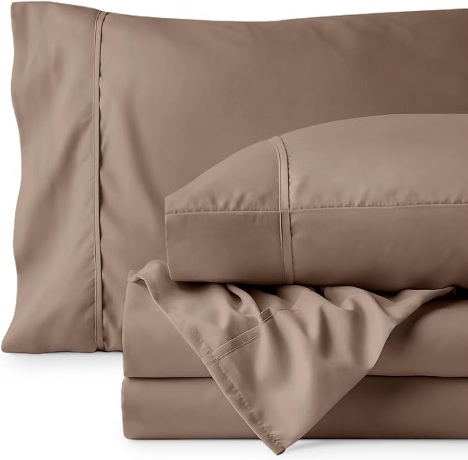 Bare Home Full XL Sheet Set - 1800 Ultra-Soft Microfiber Full Extra Long Bed Sheets - Double Brushed - Deep Pockets - Easy Fit - 4 Piece Set - Bedding Sheets & Pillowcases (Full XL, Taupe)