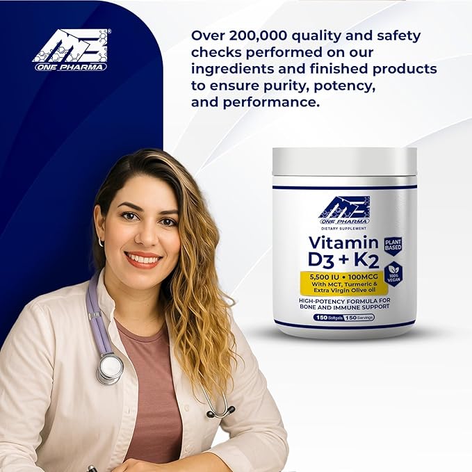 MB One Vegan D3 + K2 Supplement- with MCT Oil & Turmeric - Plant- Based Bone, Heart & Immune Support - 150 Softgels, Gluten Free, 5-Month Supply, Easy to Swallow