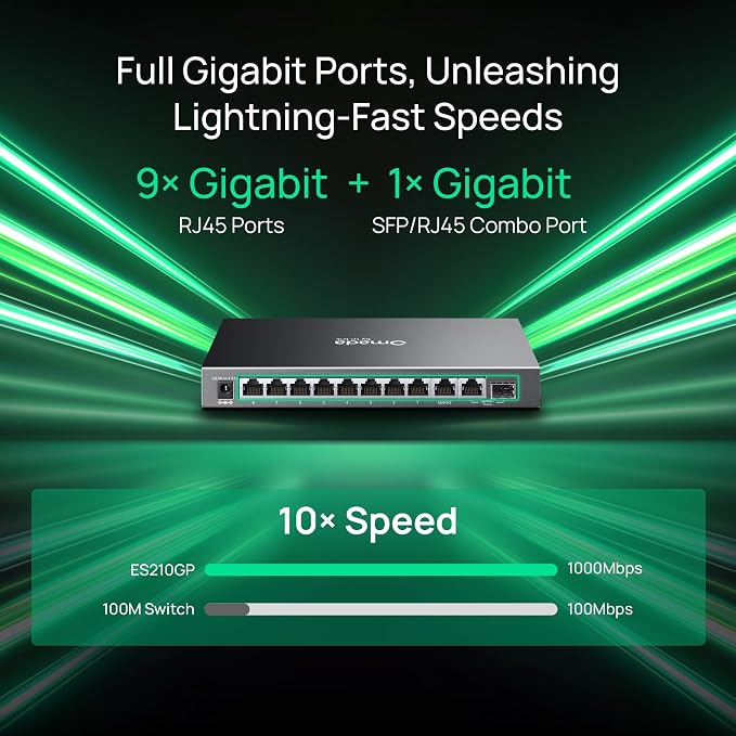 TP-Link Omada 8 Port Gigabit Easy Managed, PoE Switch, 63W Budget, PoE+ Compliant, Up to 250m PoE Distance, Auto Recovery, VLAN, Auto Loop Prevention, Fanless, Managed by Omada(ES210GP)