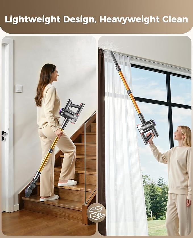 Cordless Vacuum Cleaner, 500W 45KPA Stick Vacuum Cleaners for Home, 45 Mins Lightweight Vac, Anti-Tangle, Rechargeable Battery for Home, Carpets,Pet Hair,Hardwood Floors,Car, Sofa, Stairs