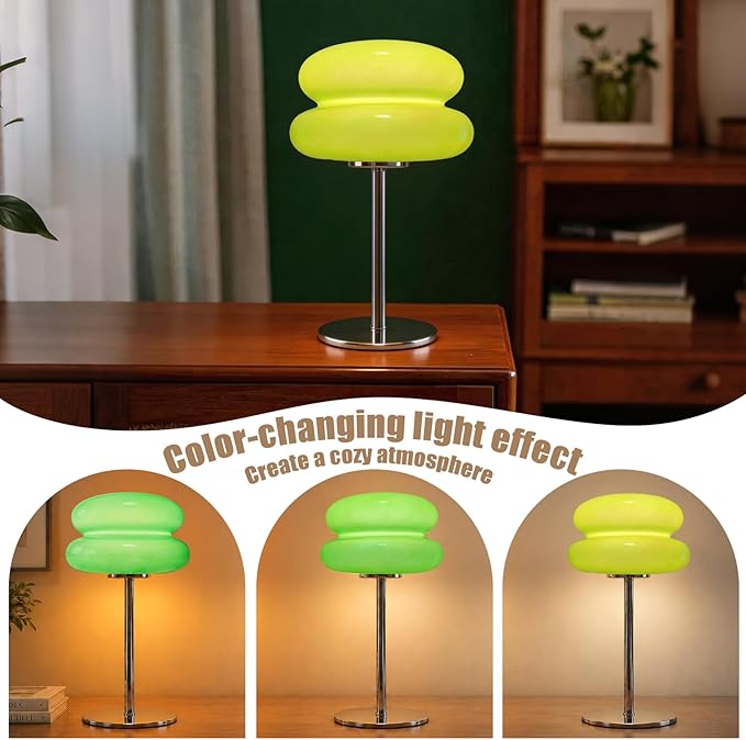 Bedroom Mushroom lamp, Medieval Modern Bedside Table lamp for Night Stands, Vintage dimmable Small Lamps, Cute Cool Desk Lamps Home Room Aesthetic Decor for Living Room(Green)