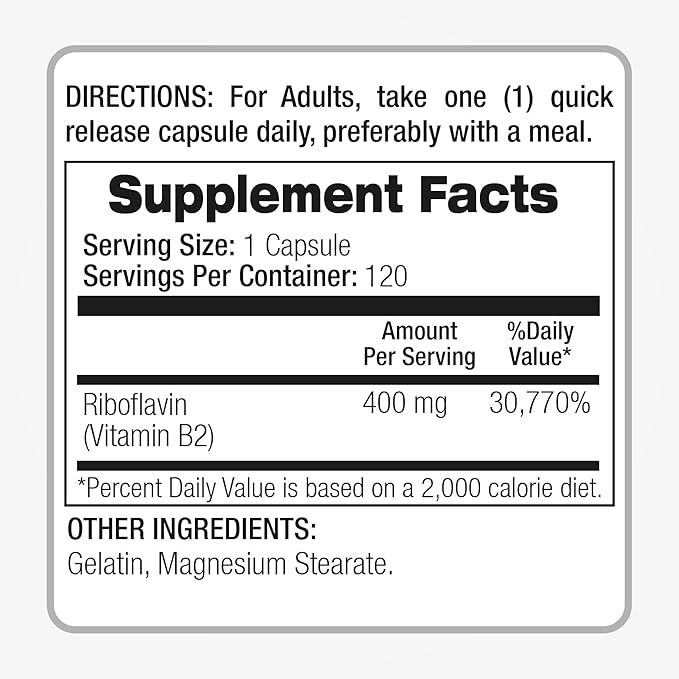 FITO MEDIC'S Lab | Vitamine b2 | 120 Gélules | 400 mg | riboflavine 400mg | Vitamine b2 400mg | b2 | riboflavine | Absorption ultra élevée.