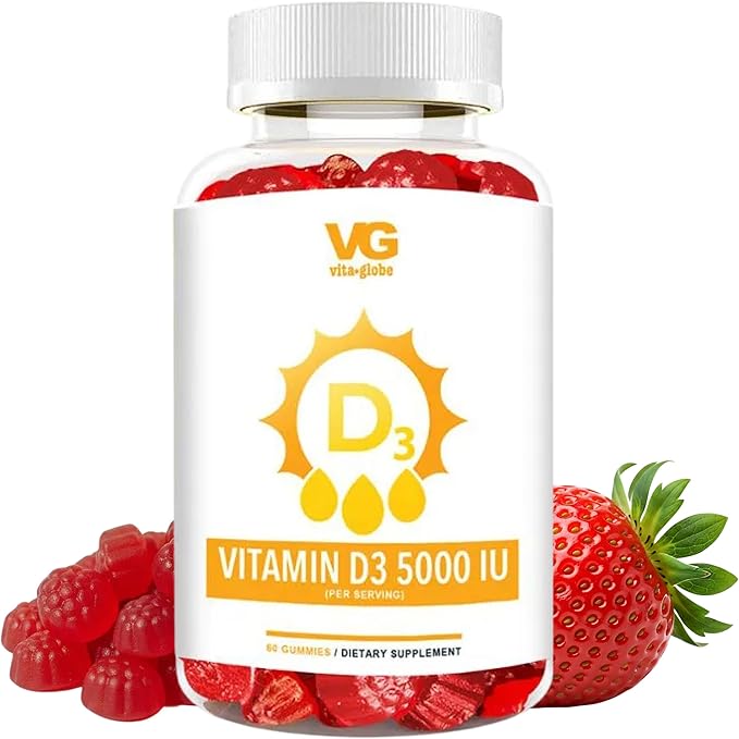 VITA GLOBE Gommes de Vitamine D3 – 10 000 UI (250 mcg) avec Zinc & Échinacée | Soutien Quotidien du Système Immunitaire, des Os, des Dents & des Muscles | Supplément Masticable Non-OGM à Haute Puissance pour Adultes – 60 Gommes (Paquet de 1)
