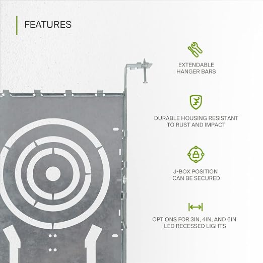 ASD 12 Pack New Construction Mounting Plate Round Hole - 3/4/6 Inch Adjustable Galvanized Steel Wafer Light Rough In Plate, Universal Light Fixture Mounting Bracket with Extendable Hanger Bars
